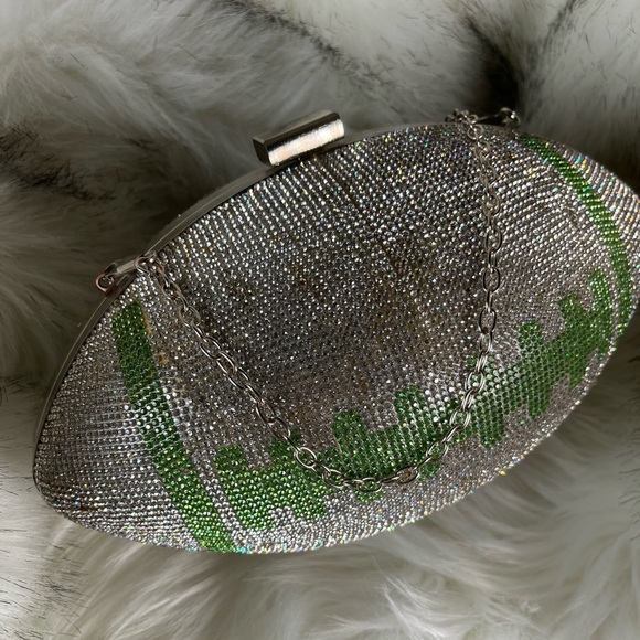 AKIRA Silver and Green Football Clutch - Picture 5 of 13